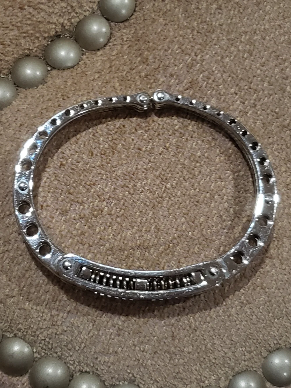 Silver-Tone Spring-loaded Handcuff  Hinged Bracelet